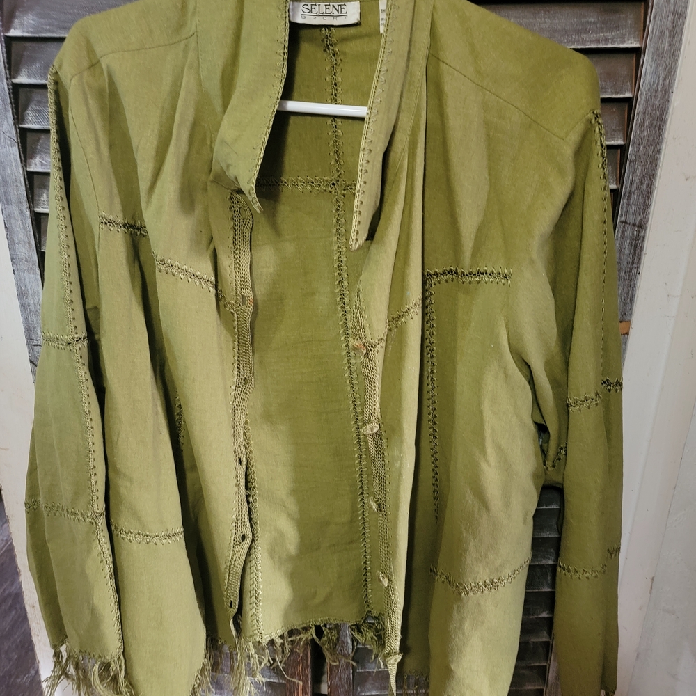Artsy Olive Green Fringed Jacket